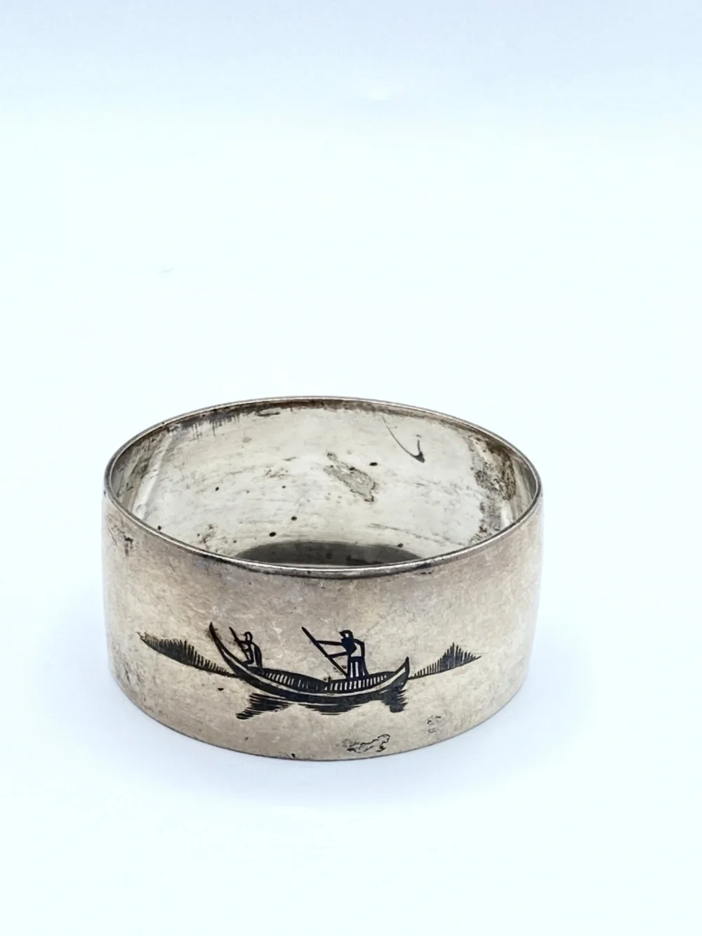 Vintage Iraqi Silver Niello Napkin Rings Set of 4 Double Scenic Middle Eastern
